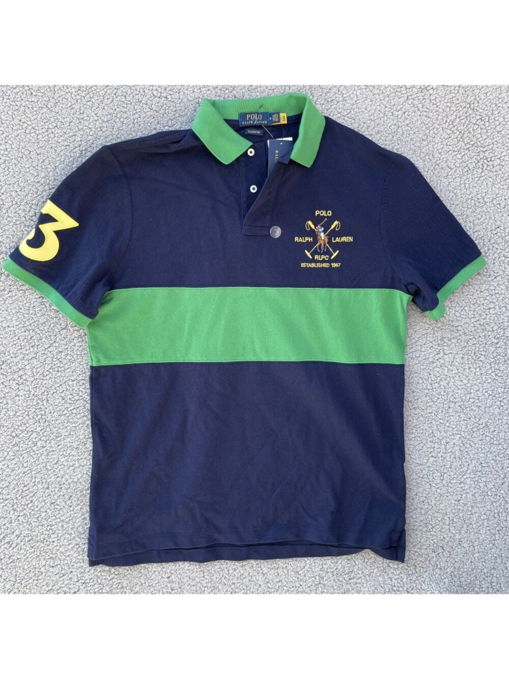 POLO RALPH LAUREN Men's Classic Slim Fit Triple Pony #3 Rugby Polo Shirt Sz M